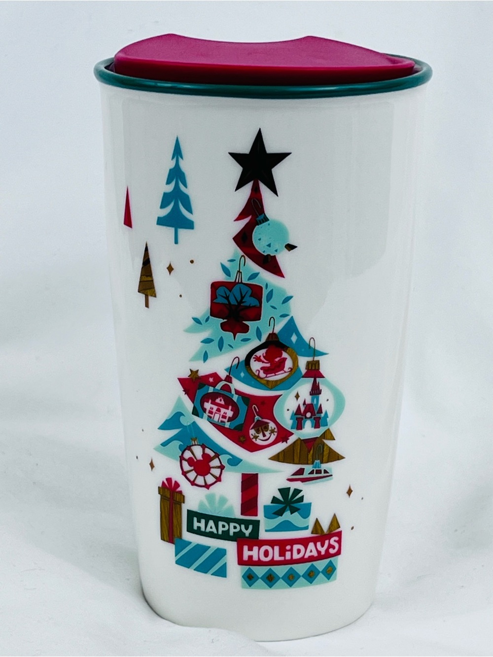 Disney Starbucks 2019 Happy Holidays Travel To Go Tumbler 12 oz W/ Lid Coffee